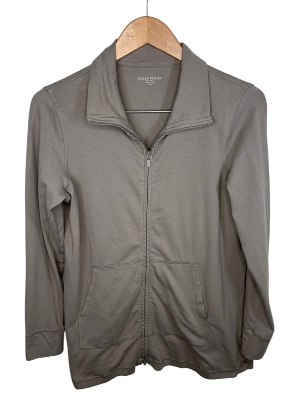 Eileen Fisher Brown Full Zip Lightweight Thin Jacket Women Size Petite M BLEMISH